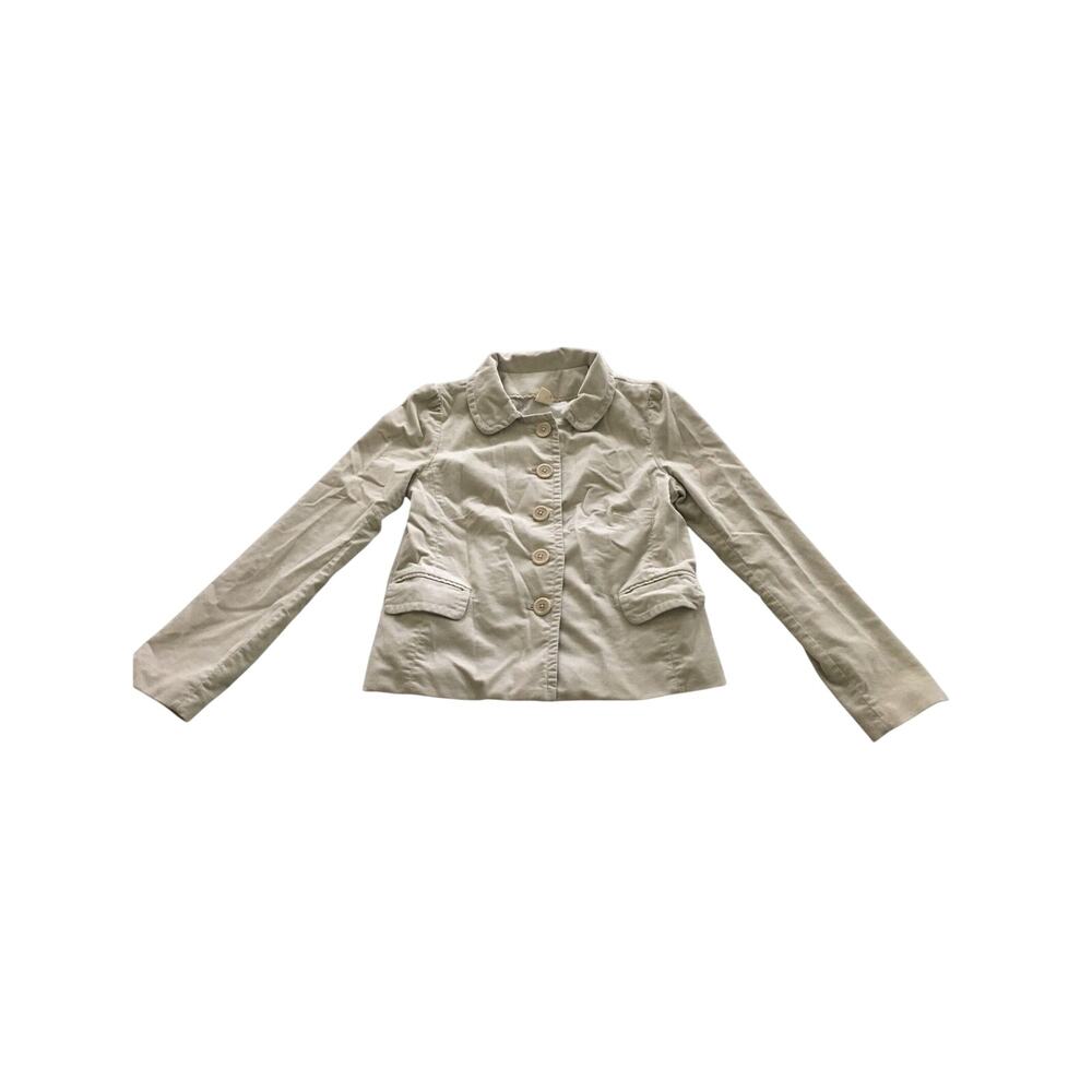 Corduroy Jacket J Crew Beige Lined Ruched Shoulder Round Collar Button Size 4